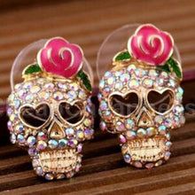 TrendyWomen's Girl Retro Pink Bow Rose Flower Gold Filled CZ Diamond Skull Pierced Earrings Jewelry Gift J4U66