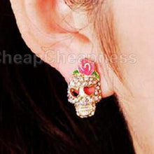 TrendyWomen's Girl Retro Pink Bow Rose Flower Gold Filled CZ Diamond Skull Pierced Earrings Jewelry Gift J4U66