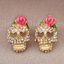 TrendyWomen's Girl Retro Pink Bow Rose Flower Gold Filled CZ Diamond Skull Pierced Earrings Jewelry Gift J4U66