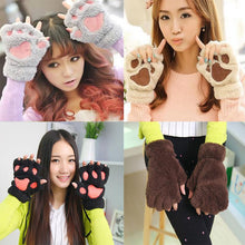 Unique Cute Soft Warm Paw Gloves Fingerless Fluffy Bear Plush Paw WOMEN ACCESSORIES J4U66