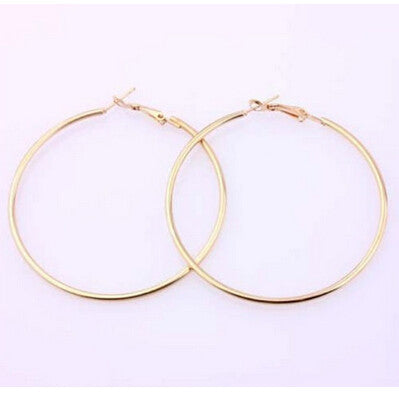 Women Boho Style Vintage Alloy Silver and Gold plated Round Loop Hoop Big Circle Earrings Party Jewelry J4U66