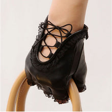Women Faux Leather Black Gloves Half Finger Gloves Creative Women PU Leather Lace Dance Mittens J4U66