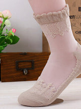 Women Lace Ruffle Ankle Sock Soft Comfy Sheer Silk Cotton Elastic Mesh Knit Frill Trim Transparent Ankle Socks J4U66