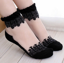 Women Lace Ruffle Ankle Sock Soft Comfy Sheer Silk Cotton Elastic Mesh Knit Frill Trim Transparent Ankle Socks J4U66
