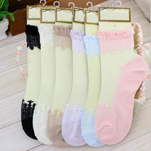 Women Lace Ruffle Ankle Sock Soft Comfy Sheer Silk Cotton Elastic Mesh Knit Frill Trim Transparent Ankle Socks J4U66