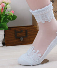 Women Lace Ruffle Ankle Sock Soft Comfy Sheer Silk Cotton Elastic Mesh Knit Frill Trim Transparent Ankle Socks J4U66