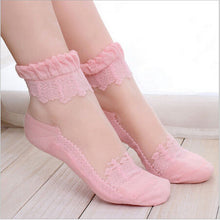 Women Lace Ruffle Ankle Sock Soft Comfy Sheer Silk Cotton Elastic Mesh Knit Frill Trim Transparent Ankle Socks J4U66