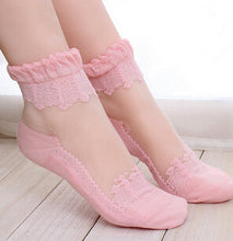 Women Lace Ruffle Ankle Sock Soft Comfy Sheer Silk Cotton Elastic Mesh Knit Frill Trim Transparent Ankle Socks J4U66