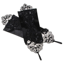 bride gloves beaded lace gloves hook finger gloves short gloves Black J4U66