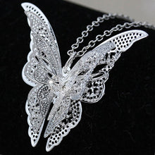 3 Layer 3D Crystal Rhinestone Silver Plated Butterfly Long Necklaces Sweater Pendants Collars Jewelry J4U66