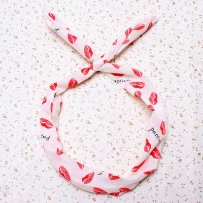 6 Colors Women Bunny Rabbit Ear Ribbon Headwear Korean Lips Hairband Metal Wire Scarf Headband Hair Band Accessories J4U66