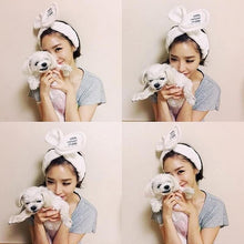 Cute Big Rabbit Ear Soft Towel Hair Band Wrap Headband For Bath Spa Make Up J4U66