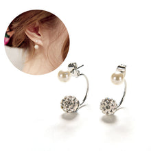 Double Bling Rhinestone Zircon Crystal Ball Silver Earrings Ear Stud J4U66