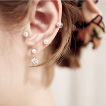 Double Bling Rhinestone Zircon Crystal Ball Silver Earrings Ear Stud J4U66