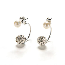 Double Bling Rhinestone Zircon Crystal Ball Silver Earrings Ear Stud J4U66
