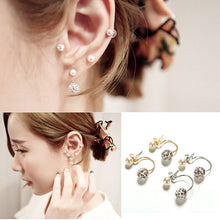 Double Bling Rhinestone Zircon Crystal Ball Silver Earrings Ear Stud J4U66