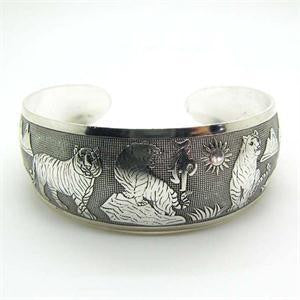 Vintage Tibetan Tibet Silver Totem White Tiger Bracelets Nearround Metal Animal Cuff Bangles Women Jewelry J4U66