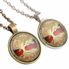 Glass Gem Tree Life Cabochon Bronze Art Picture Locket Necklace pendant Necklace Vintage Choker Necklace Jewelry J4U66