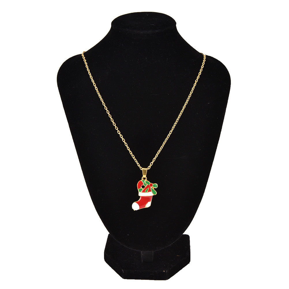 Gold Plated Handmade Jewelry Accessories Charm Red Boots Pendant Jewelry Sets Long Chain Necklace & Earrings J4U66