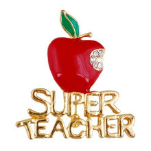 Gold Plated Super Teacher Brooch Pin Crystal Bitten Apple Brooch Best Gift J4U66