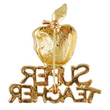 Gold Plated Super Teacher Brooch Pin Crystal Bitten Apple Brooch Best Gift J4U66