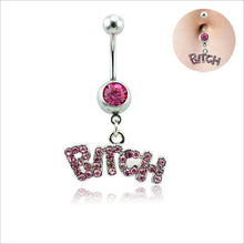 Letter "Bitch" White/Pink Sexy Crystal Body Piercing Surgical Button Belly Ring Jewelry Navel Bar J4U66