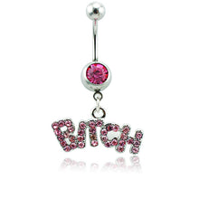 Letter "Bitch" White/Pink Sexy Crystal Body Piercing Surgical Button Belly Ring Jewelry Navel Bar J4U66