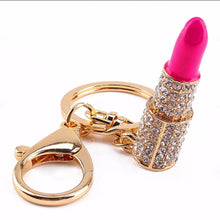 Lipstick Rhinestone Crystal Keyring Charm Pink Pendant Car Gold KeyChain For Woman Gift J4U66