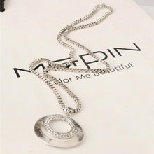 Long Chain Women Crystal Rhinestone Chunky Silver Plated Double Circle Pendant Necklace J4U66