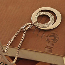 Long Chain Women Crystal Rhinestone Chunky Silver Plated Double Circle Pendant Necklace J4U66