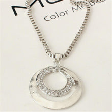 Long Chain Women Crystal Rhinestone Chunky Silver Plated Double Circle Pendant Necklace J4U66