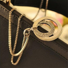 Long Chain Women Crystal Rhinestone Chunky Silver Plated Double Circle Pendant Necklace J4U66