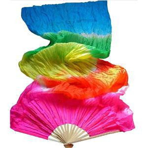 Colorful Hand Made Women Belly Dancing Fans Tools Simulation Silk Bamboo Long Veils Fans for Women J4U66