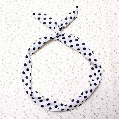 Cute Korean Dots Bunny Rabbit Ear Ribbon Headwear Hairband Metal Wire Scarf Headband Hair Band Accessories 6 Colors J4U66