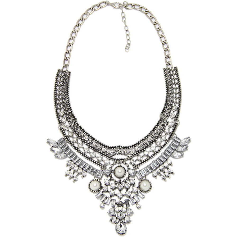 Women Crystal Pendant Chain Choker Chunky Statement Bib Necklace J4U66