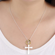 Women Silver Plated Jewelry Chains Necklace Dichroic Heart Cross Pendant Necklaces J4U66