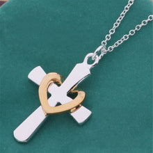 Women Silver Plated Jewelry Chains Necklace Dichroic Heart Cross Pendant Necklaces J4U66