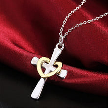 Women Silver Plated Jewelry Chains Necklace Dichroic Heart Cross Pendant Necklaces J4U66