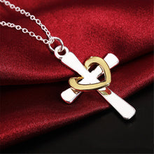 Women Silver Plated Jewelry Chains Necklace Dichroic Heart Cross Pendant Necklaces J4U66