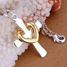 Women Silver Plated Jewelry Chains Necklace Dichroic Heart Cross Pendant Necklaces J4U66