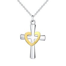 Women Silver Plated Jewelry Chains Necklace Dichroic Heart Cross Pendant Necklaces J4U66
