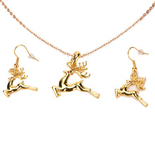 Gold plated Deer Wreath Cute Pendant Necklace & Earring Gift Jewelry J4U66