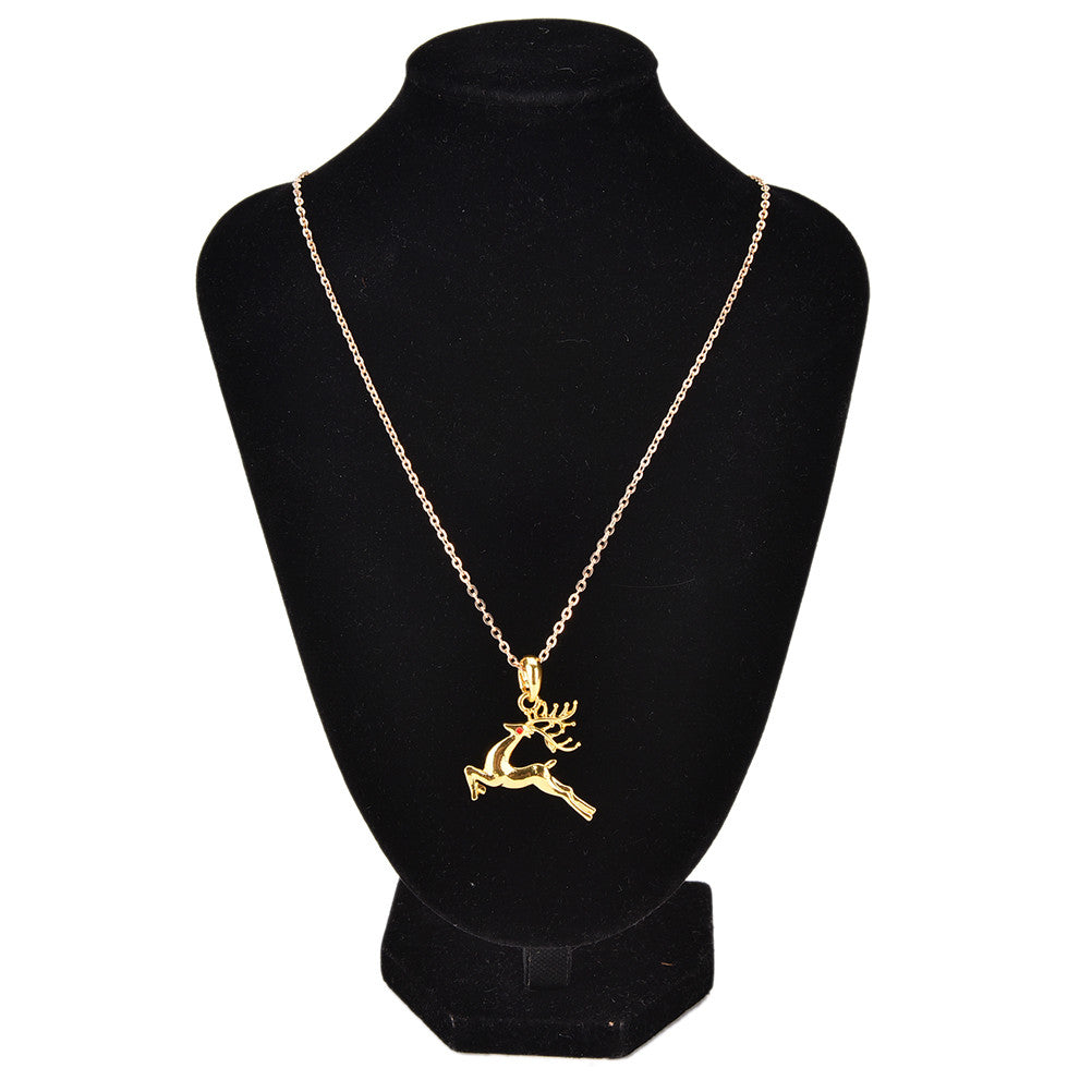 Gold plated Deer Wreath Cute Pendant Necklace & Earring Gift Jewelry J4U66
