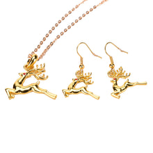 Gold plated Deer Wreath Cute Pendant Necklace & Earring Gift Jewelry J4U66