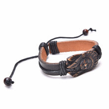 Jewelry Men Women Bone Vintage Indian Face Leather Bracelets & Bangles J4U66