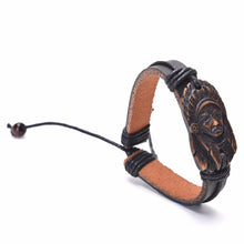 Jewelry Men Women Bone Vintage Indian Face Leather Bracelets & Bangles J4U66