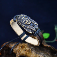 Jewelry Men Women Bone Vintage Indian Face Leather Bracelets & Bangles J4U66