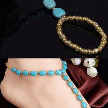 Natural Turquoise Stone Anklet Ankle Foot Bracelet Barefoot Sandals Anklets J4U66