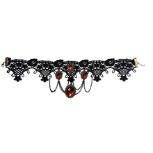 Ornate Handmade Retro Short Black Lace Flower Collar Red Crystal Chain Pendant Choker Necklace Prom Jewelry HOT J4U66