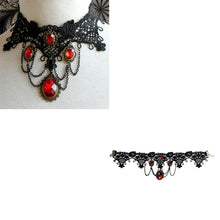 Ornate Handmade Retro Short Black Lace Flower Collar Red Crystal Chain Pendant Choker Necklace Prom Jewelry HOT J4U66